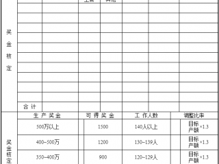 工作奖金核定表（二）