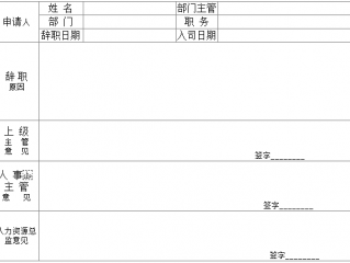 辞职申请表